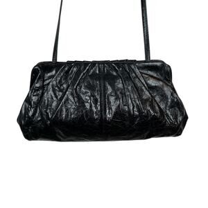 HOBO INTERNATIONAL Pleated Magnetic Frame Shoulder Bag in Black Leather